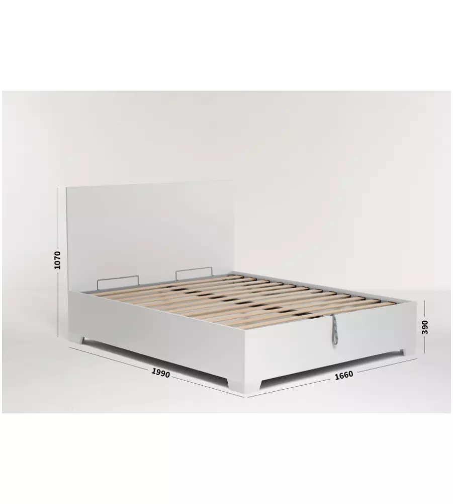 Letto matrimoniale 'hi box' bianco con rete, contenitore e piedini 160x190 cm